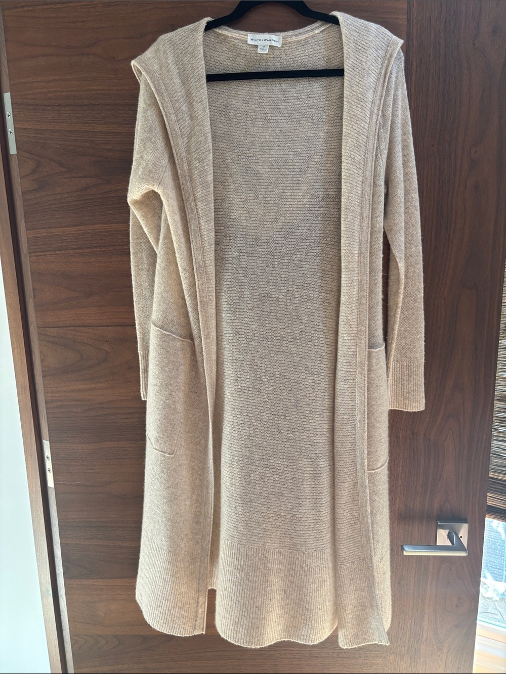 White + Warren Long Hooded Open-Front Cardigan Sweater - Beige